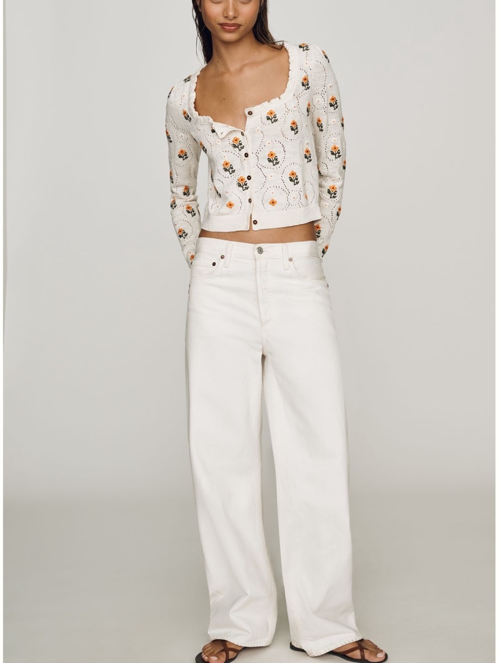 Pilcro Cream Knit Cardigan with Floral Embroidery NEW WITH TAGS Anthropologie - Picture 2 of 10